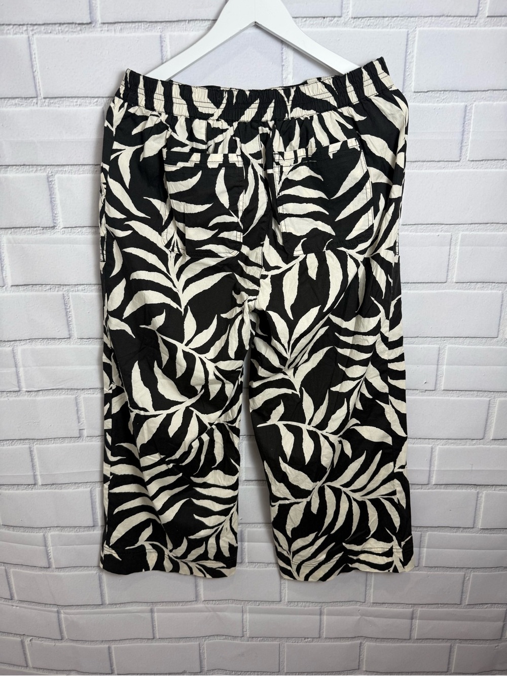 Democracy Black White Tropical Leaf Wide Leg Crop cotton Cottagecore Pants/10 - Picture 10 of 12